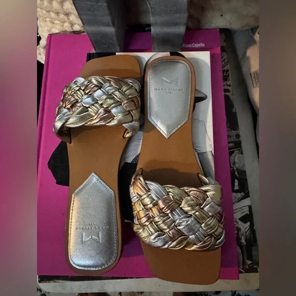 Never used. Marc Fisher Women's Silver and Gold Braided Sandals - Picture 2 of 5
